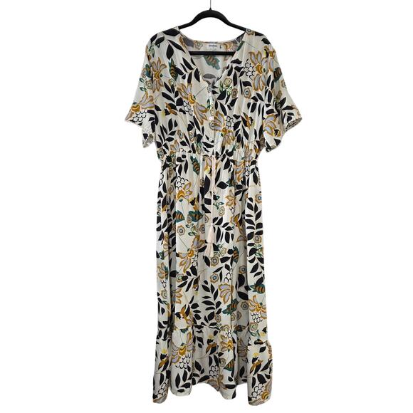 Kindred by Anthro 3XL Floral Boho Tiered Midi Dress Smocked Waist Excellent - Picture 1 of 6
